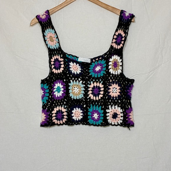 Rebellion Tops - Rebellion Crochet Granny Square Crop Top Boho Festival Hippie Indie